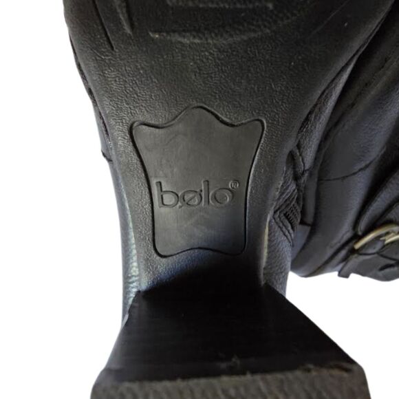 Bolo by Born Ankle Boots Leather Black Buckle Moto Goth Biker Block Heel Sz. 7.5 - Picture 12 of 15